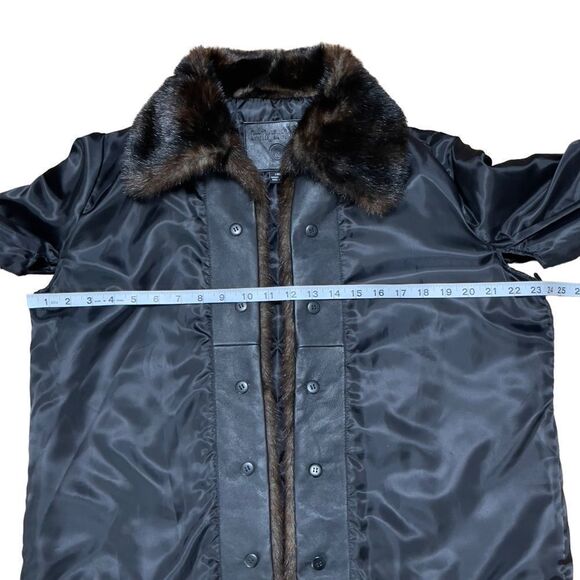 KATHY IRELAND Faux Fur Leather Trim Open Jacket LARGE - Picture 7 of 16